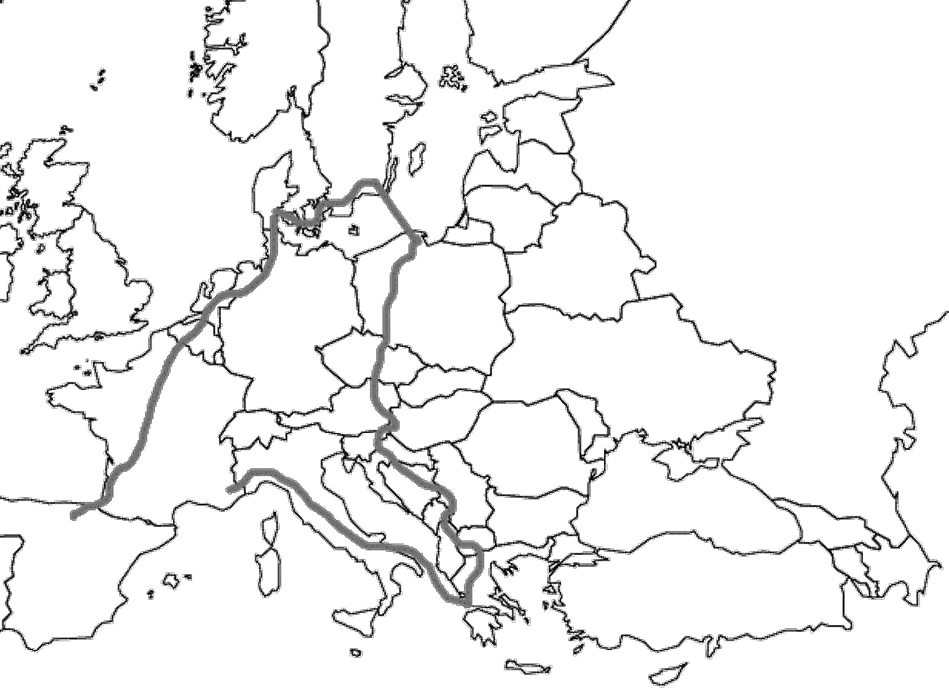 Carte de l'itinéraire en Europe